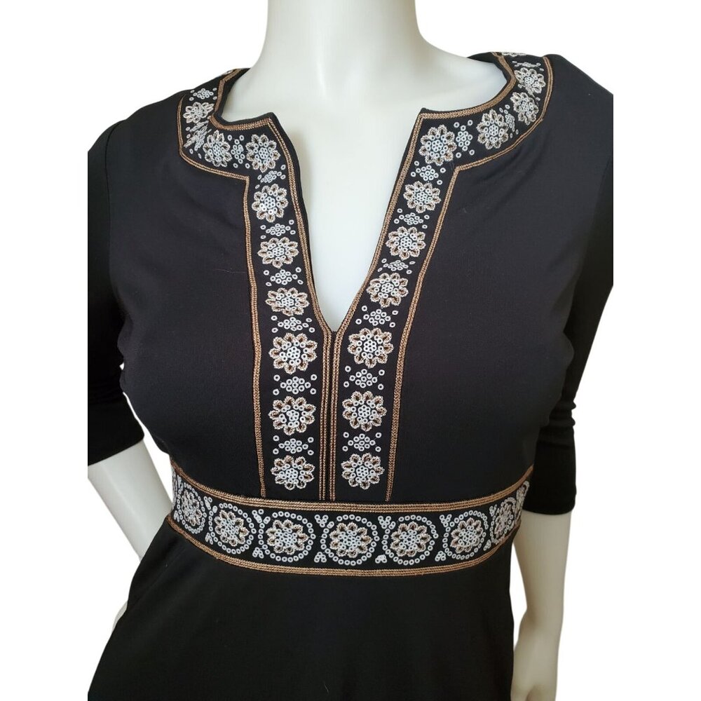 Sigrid Olsen Sm Dress Y2K Sequin V-Neck Empire Waist Knee Length Petite Floral - Picture 3 of 12